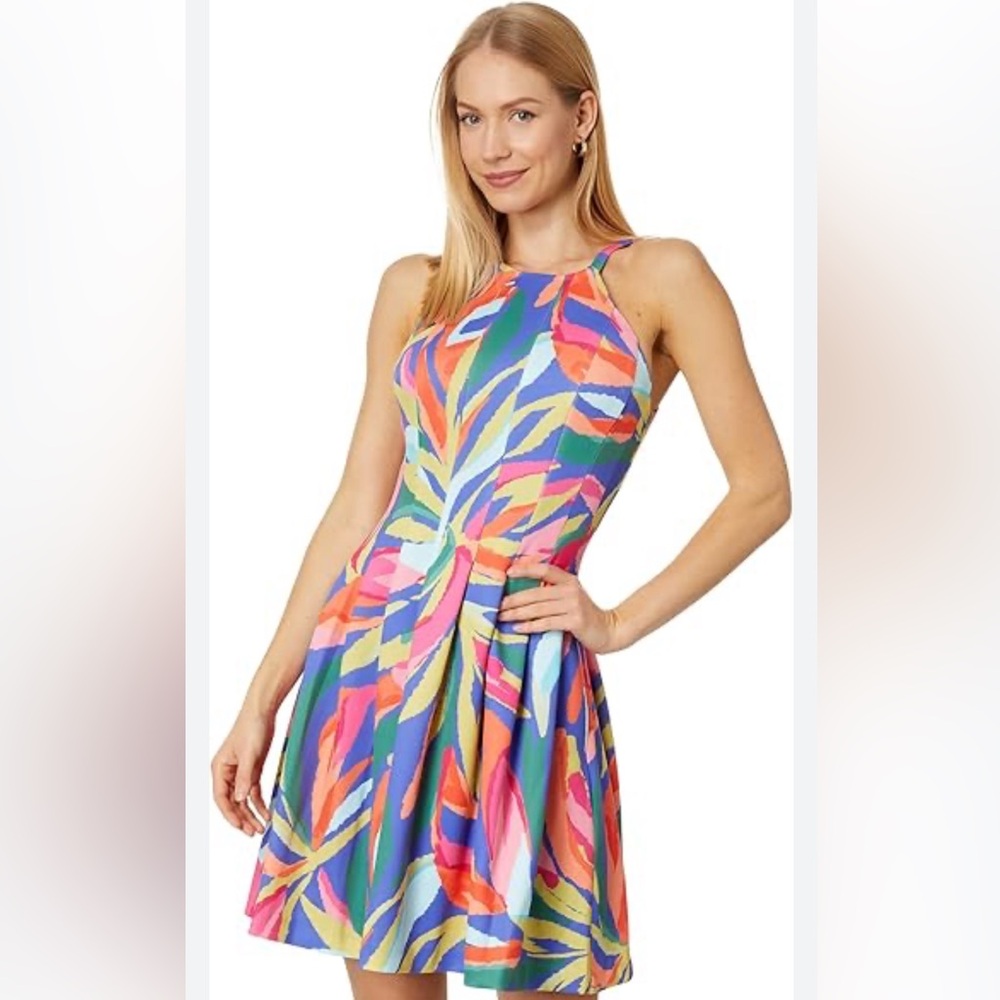 NWT Vince Camino Scuba Halter Dress Sleeveless Multicolor Size 2 Cruise Resort